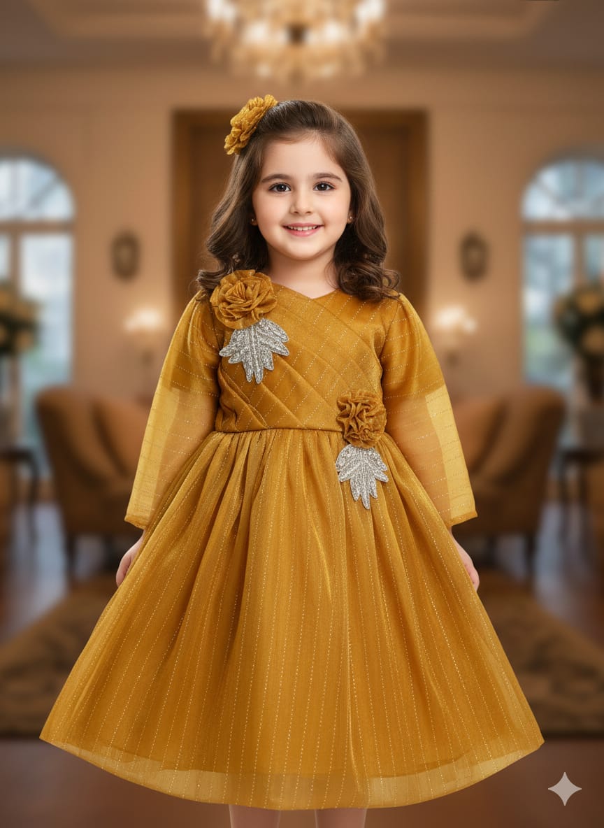Moon Light China Fabric Butterfly Design Dress for Girls – Premium Soft & Elegant Outfit