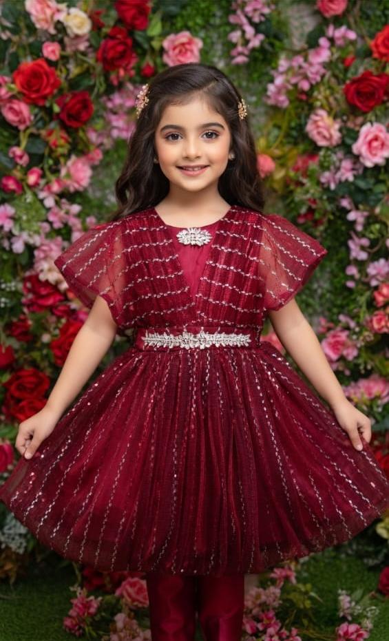 Moon Light China Fabric Butterfly Design Dress for Girls – Premium Soft & Elegant Outfit